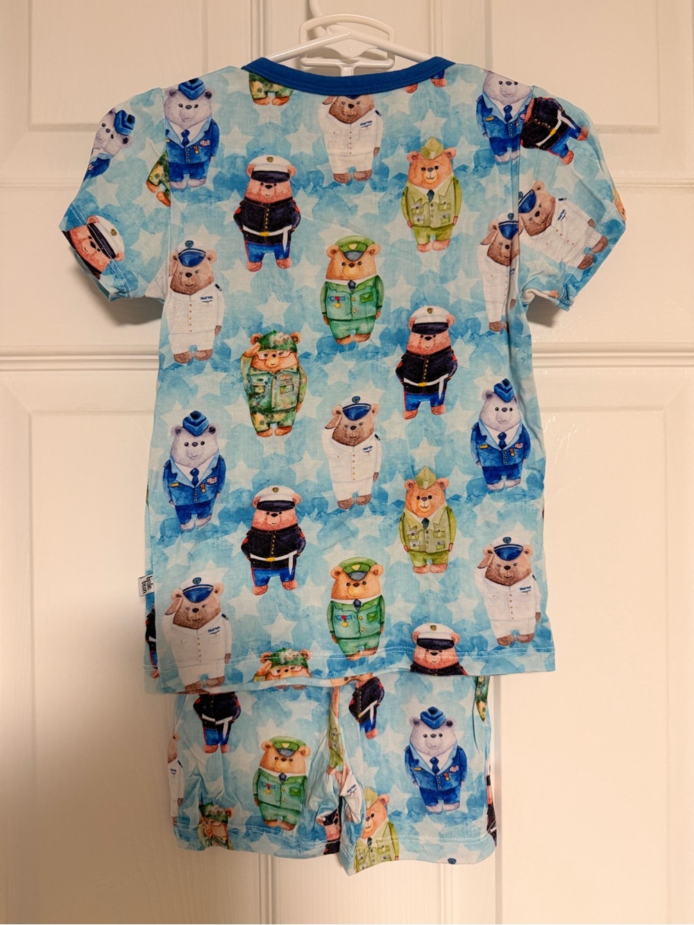 Blue Military Bear Print Short Bamboo Pajama Set